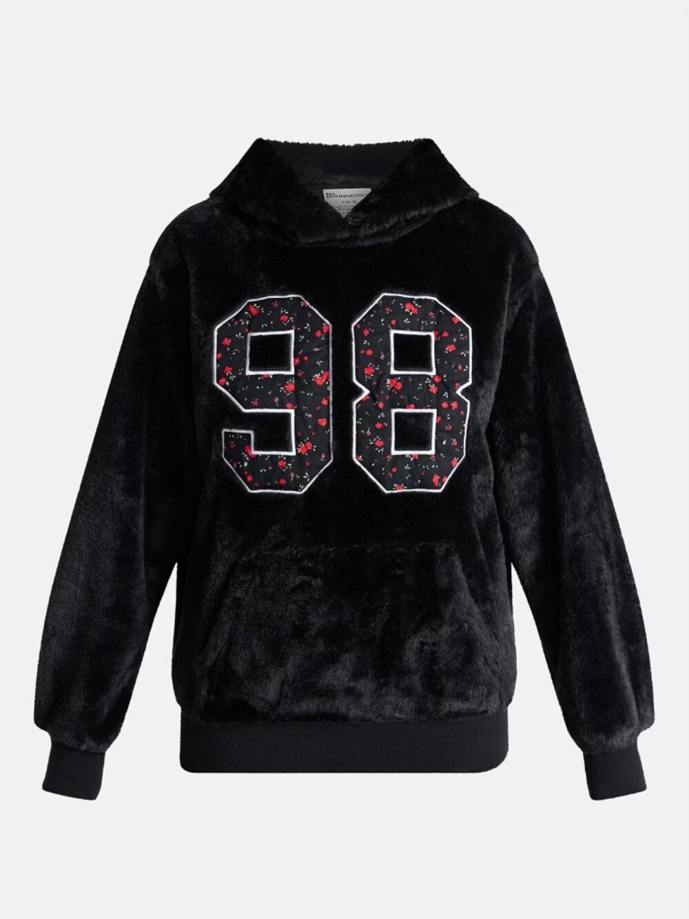 No Boundaries Women's Faux Fur Graphic Hoodie, Size Medium (8-10), Black